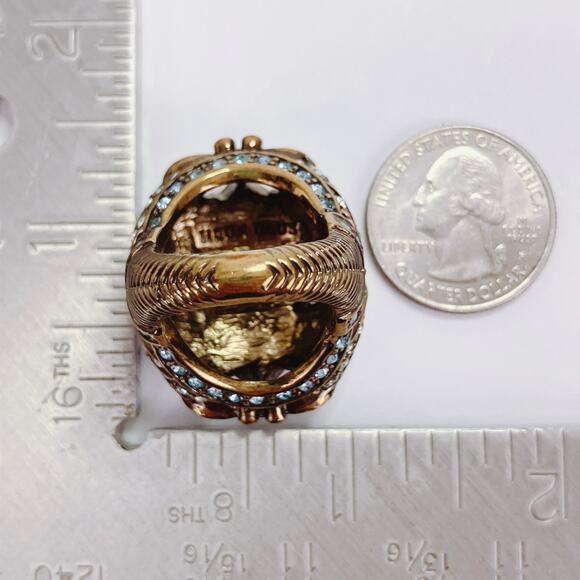 Big Signed Heidi Daus Baroque Revival Aquamarine Rhinestone Cocktail Ring Size 7 - Picture 11 of 12